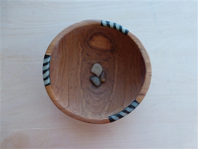 Hand Carved Olive Wood Bowl with Bone Inlay - 6 inches
